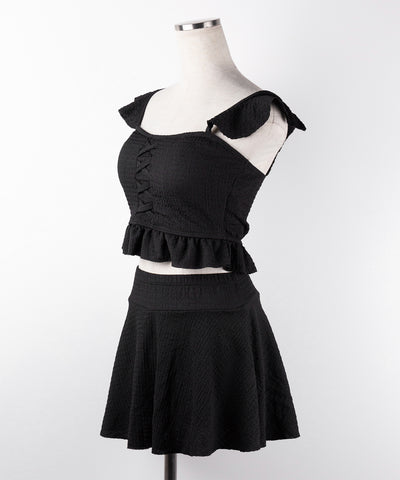 【 レディース水着/2点セット 】レースアップショルダーフリルハイウエストフレアビキニ / lace-up shoulder frill high waist flare bikini