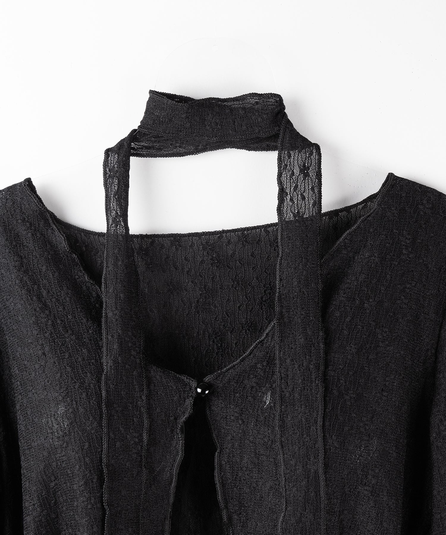 【 2color / 2WAY 】チョーカーロングタイ付きショートシアーカーディガン / choker long tie set short sheer cardigan