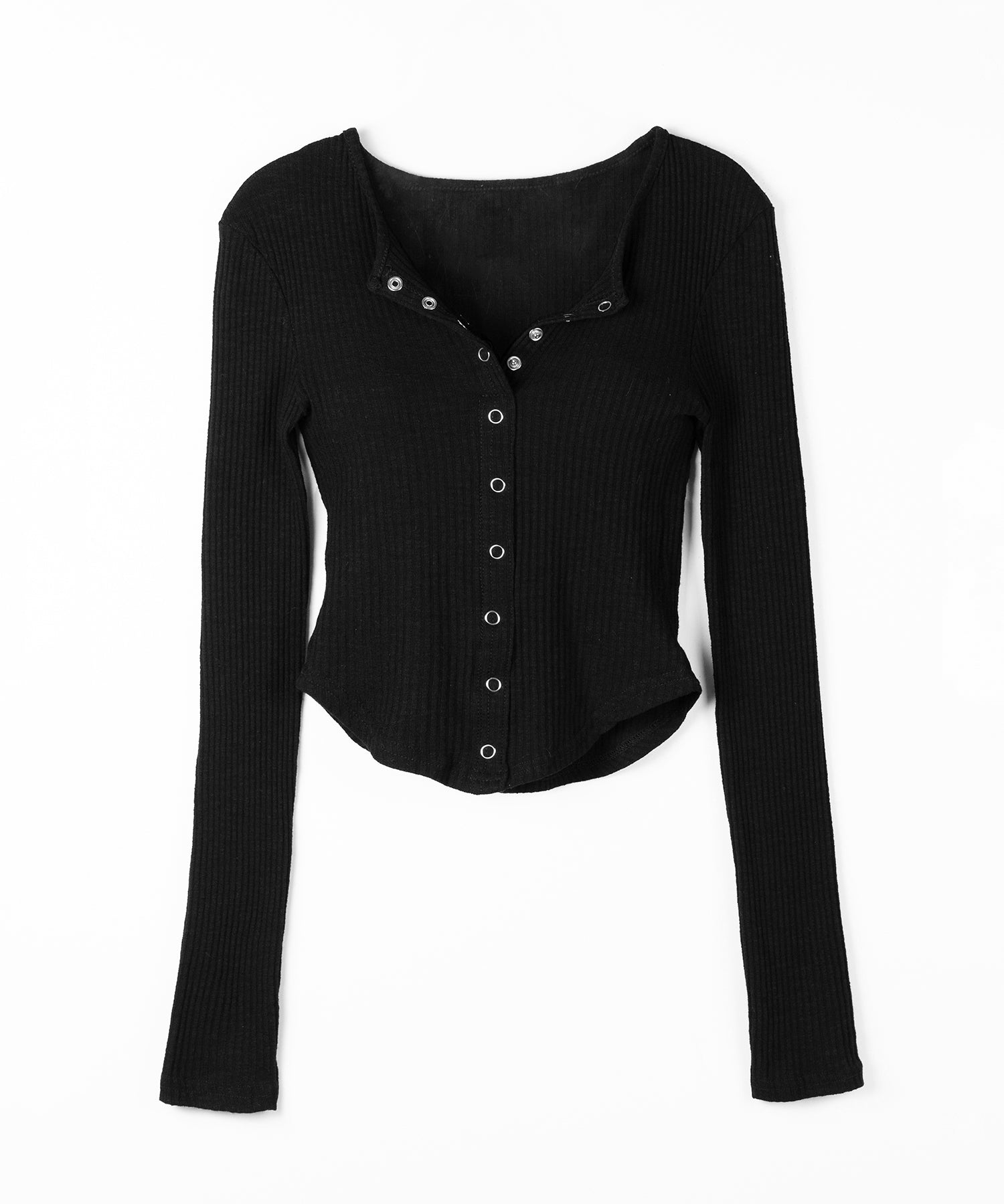 スナップボタンタイトリブカットソートップス / snap button tight ribbed cutsew tops