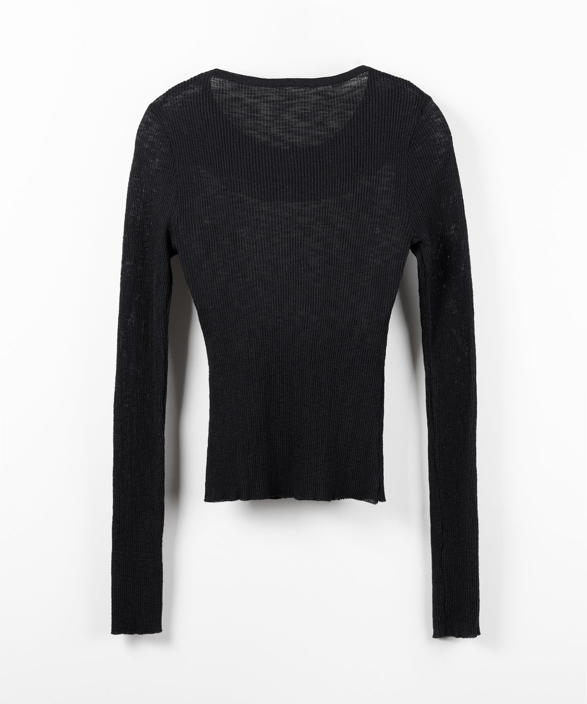 ヘンリーネックフェイクレイヤードロゴ長袖シアーニットトップス / henly neck fake layered logo longsleeve sheer rib knit tops