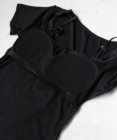 ストラップダブルリボンスクエアネックTシャツ / strap double ribbon square neck T-shirt