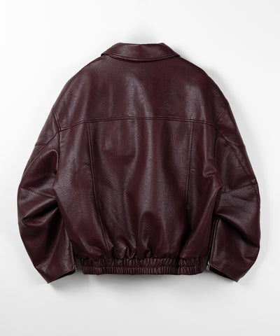 【 2color 】ヴィンテージライクボリュームスリーブフェイクレザーブルゾン / vintage like volume sleeve fake leather blouson