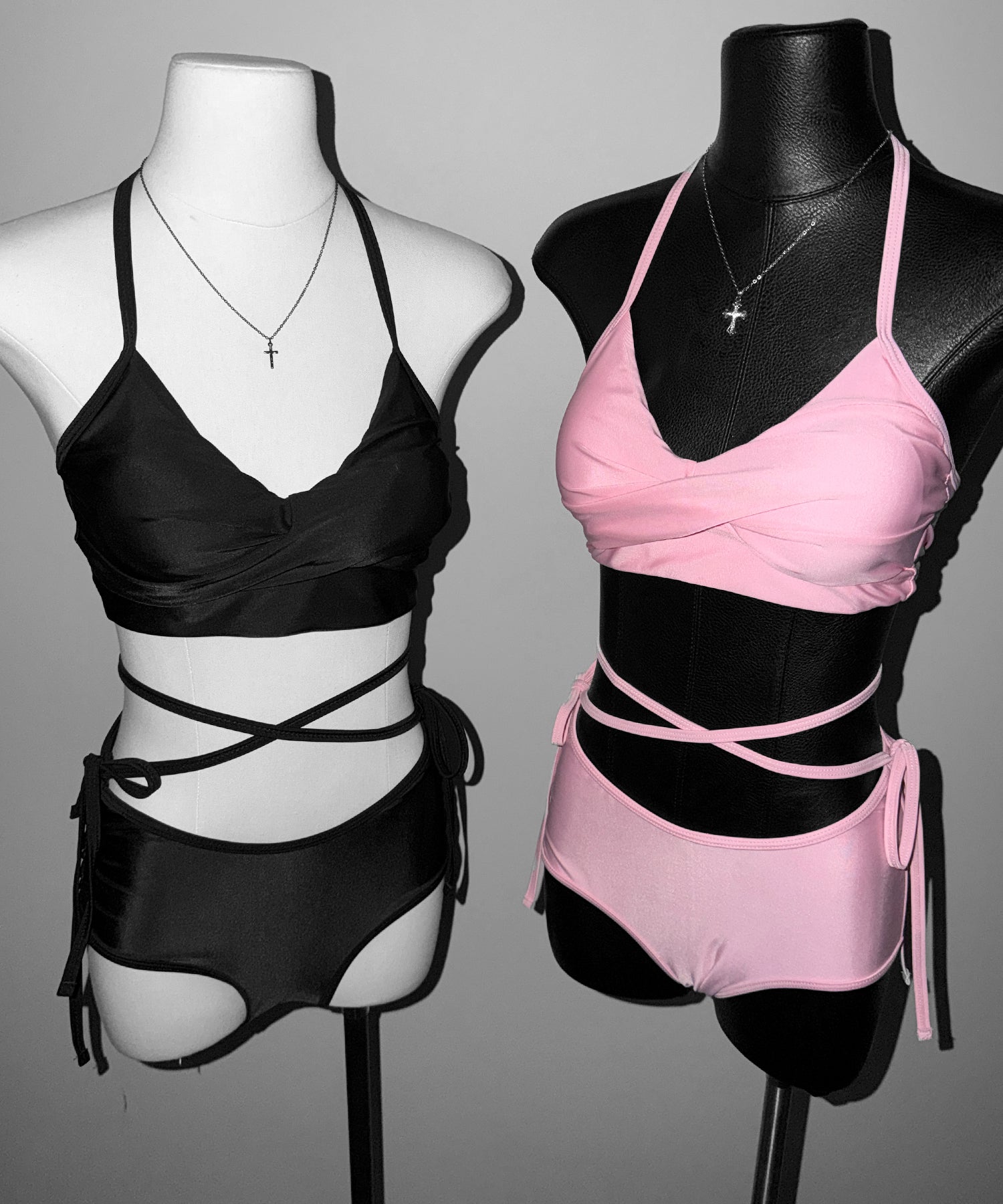 【 レディース水着 】ウエストクロスリボンホルターセパレートビキニ / waist cross ribbon halter separate bikini