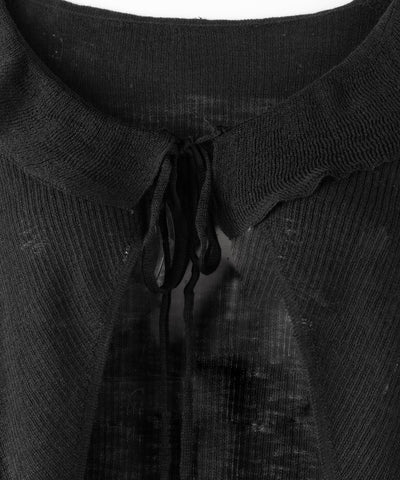 【 2color 】襟付きフロントリボンシアーニットショートカーディガン / collar front ribbon sheer knit short cardigan