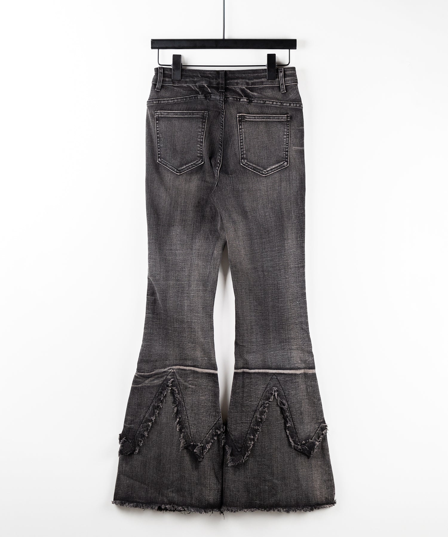 クロスデザインヴィンテージライクフリンジストレッチフレアデニム / cross design vintage-like fringe stretch flare denim