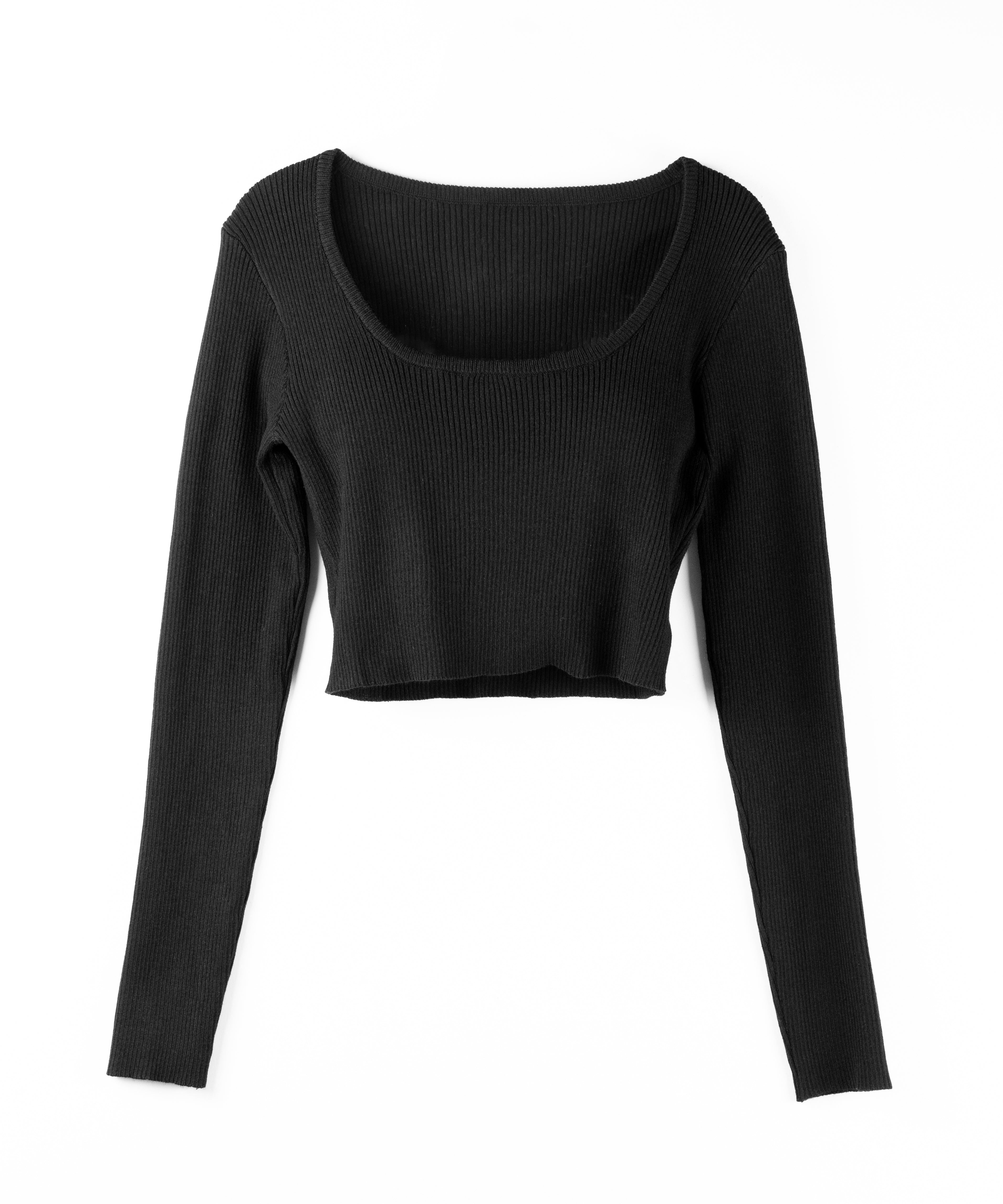 スクエアネックショートリブニットトップス / square neck short rib knit tops