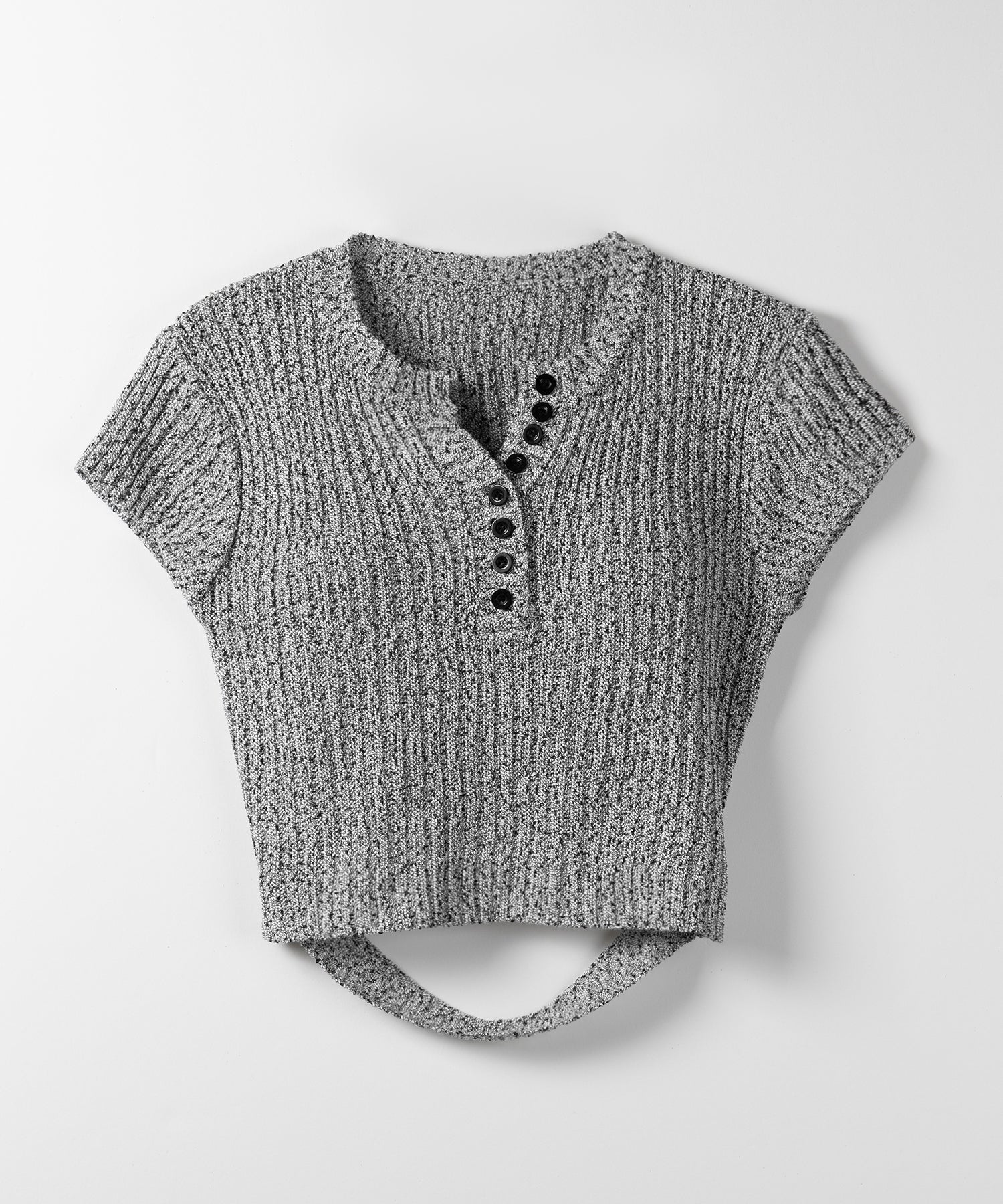 キーネックショートサマーリブニットトップス / Key neck short summer rib knit tops