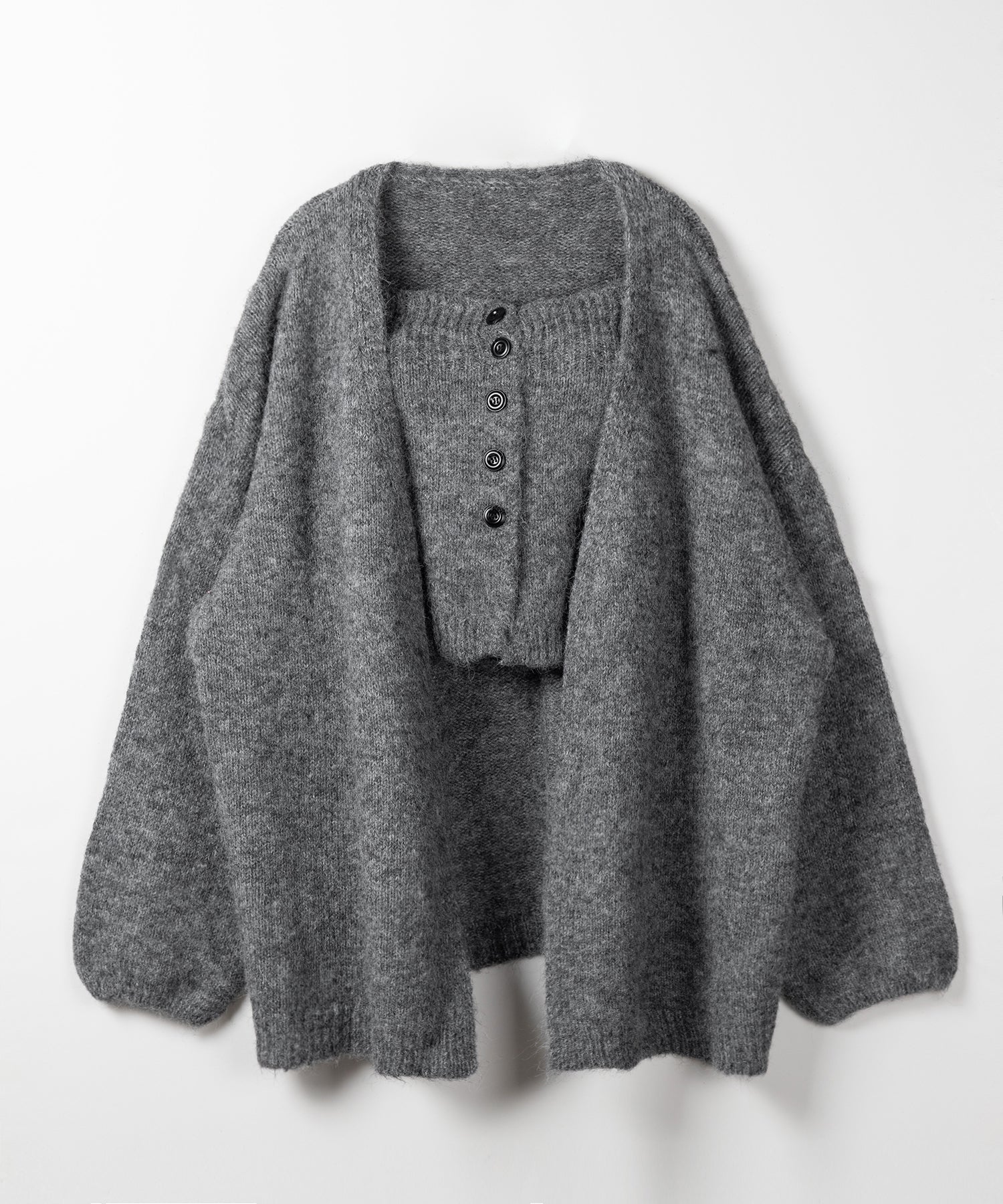 【 新色追加 /2点セット 】ニットボタンビスチェ +ロングカーディガンセット / knit button bustier + long cardigan set