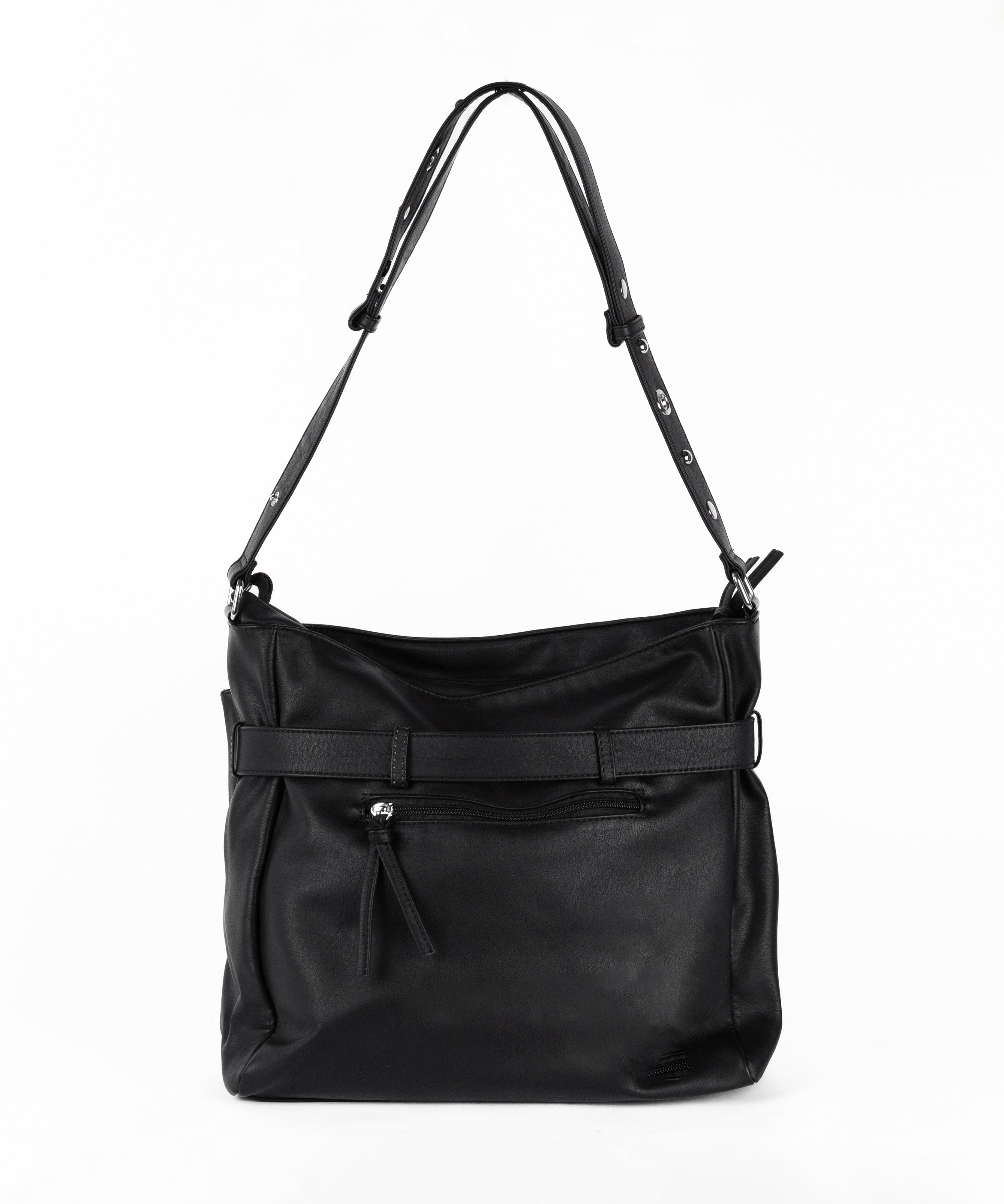 【 A4収納可 】ミニポーチ付きスタッズベルトヴィンテージフェイクレザーショルダーバッグ / mini poach SET studs belt vintage fake leather shoulder bag