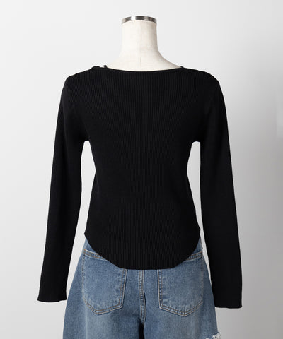 クロスラインストラップデザインリブニット