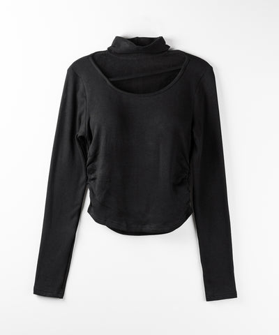 【 裏起毛 】チョーカーナナメストラップシャーリングトップス / choker naname strap shirring tops