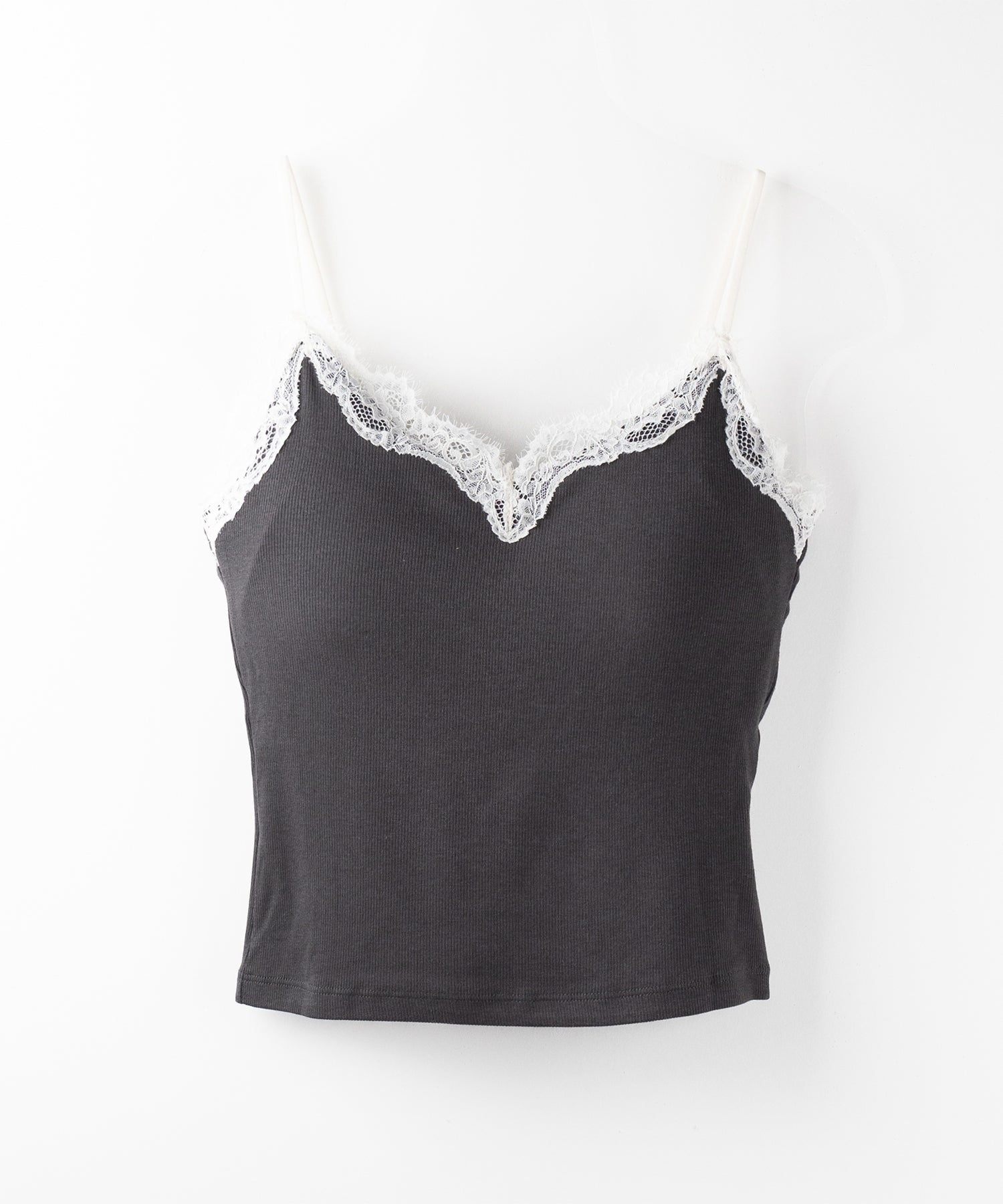 【 カップ付 】レースドッキングリブキャミソール /lace docking ribbed camisole