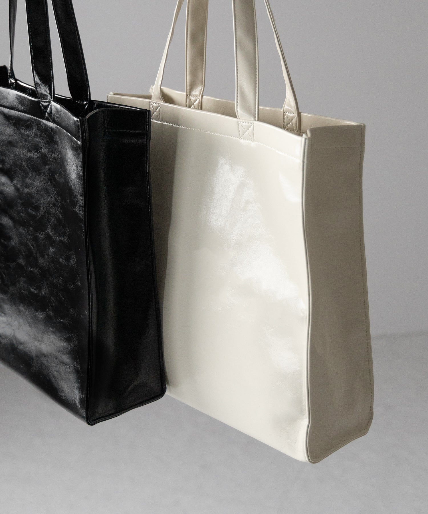 【 2color / 大容量 】フェイクレザービッグスクエアトートバッグ / fake leather big square tote bag