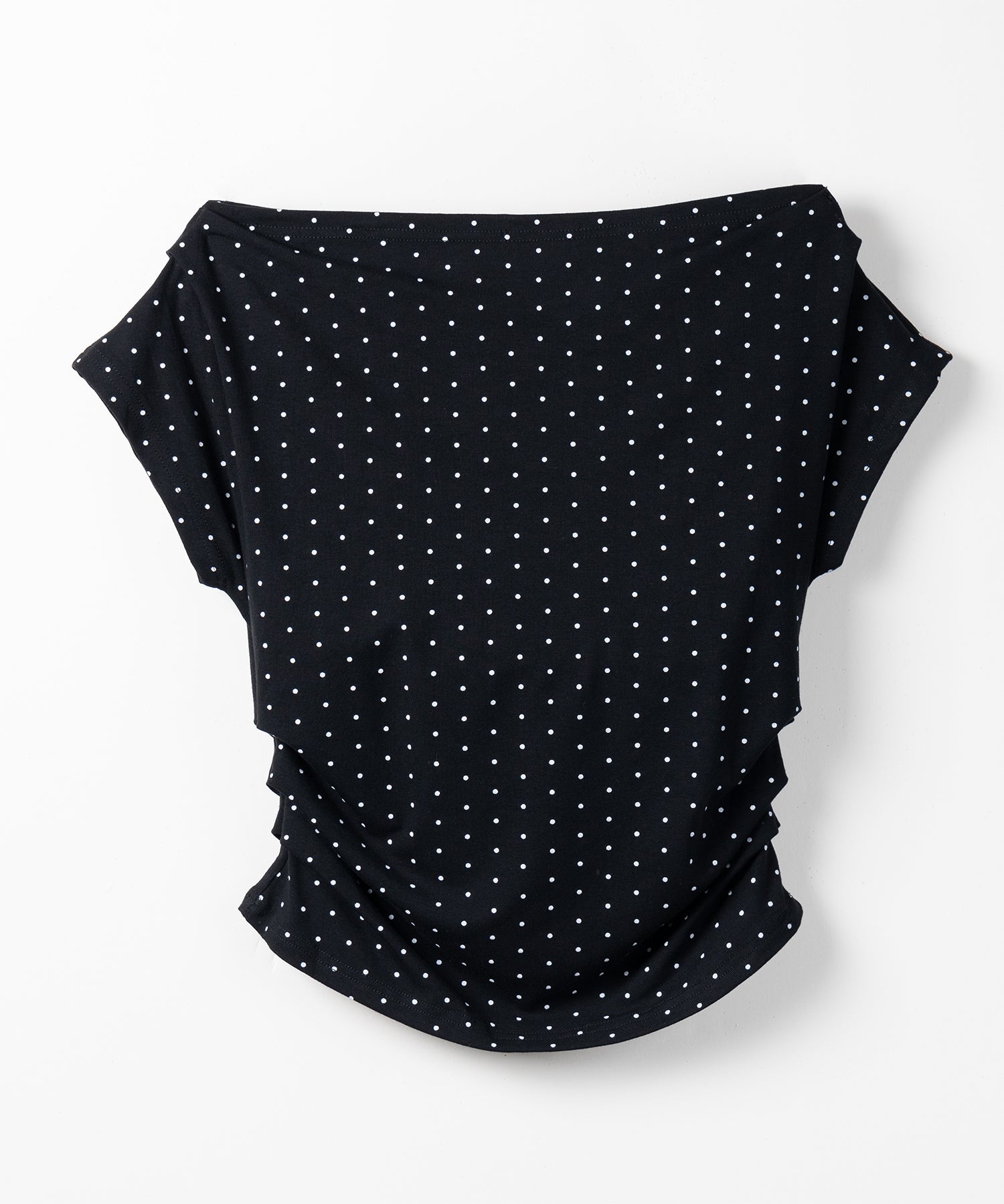 オフショルタックドレープドットTシャツ / off shoulder tack drape shortsleeve dot T-shirts