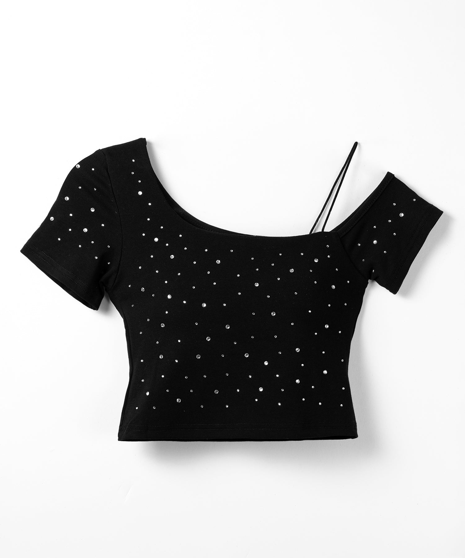 ラインストーンワンショルダーショートTシャツ / Rhine stone one shoulder short T-shirts