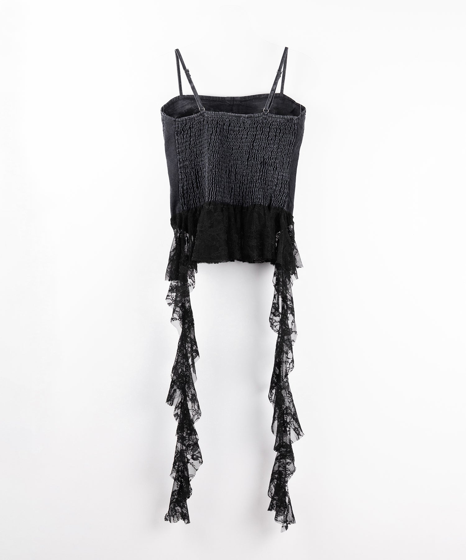 【 2color 】ヴィンテージライクレースフリルデニムビスチェ / vintage like lace frill denim bustier