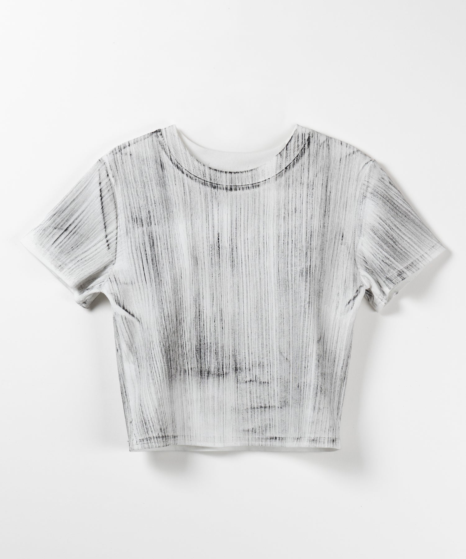 【 3color 】ヴィンテージプリントクロップドリブTシャツ / vintage print cropped lib Tee