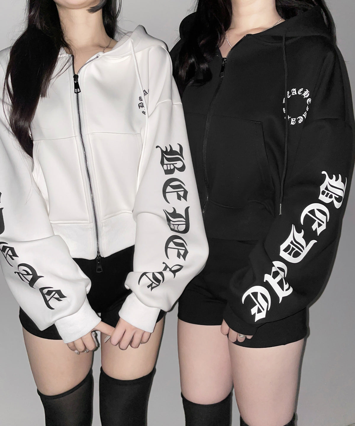グランジロゴダブルジップショートパーカー / grunge logo double zip short hoodie