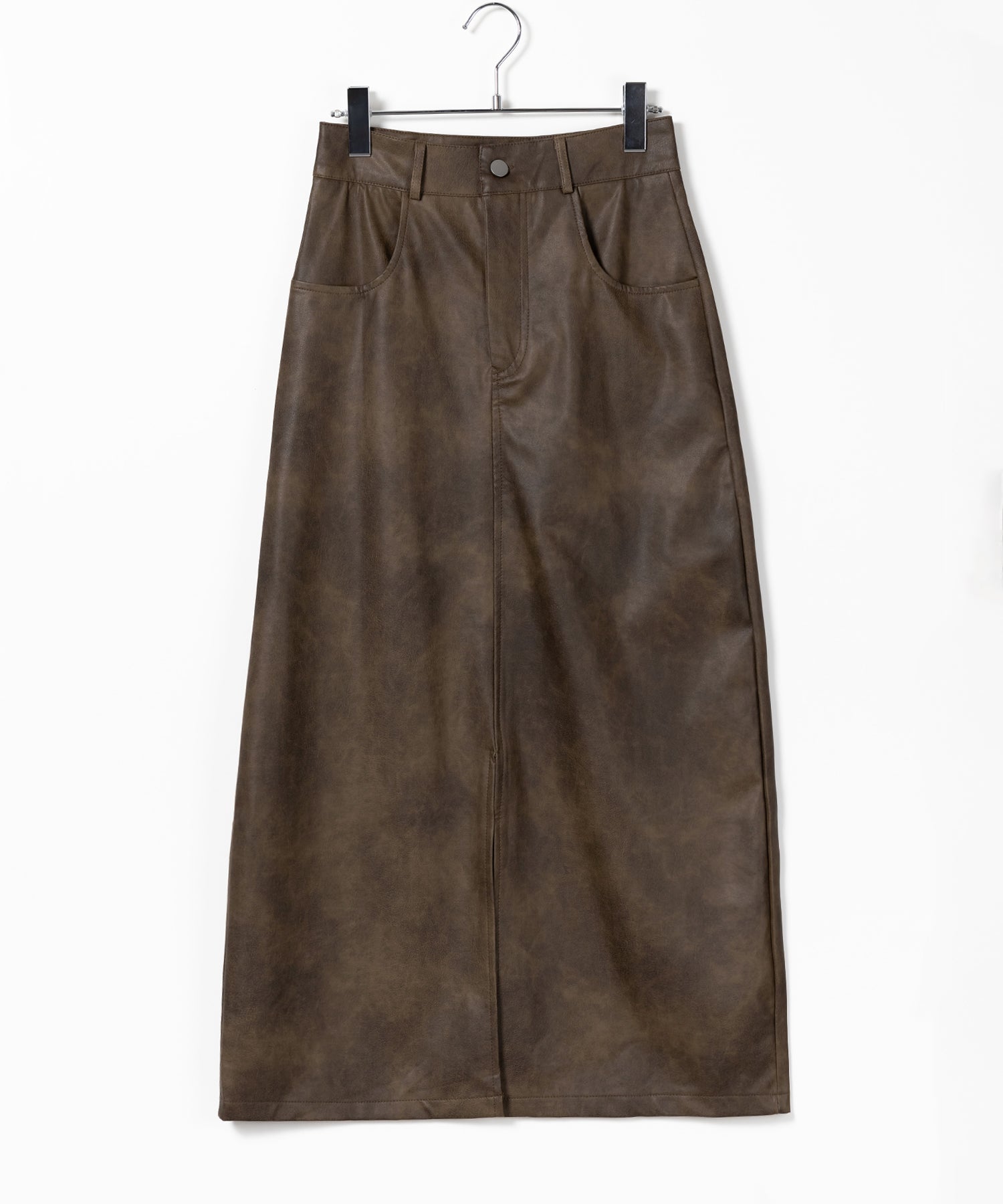 【 3color / 3size 】フロントスリットヴィンテージフェイクレザースカート