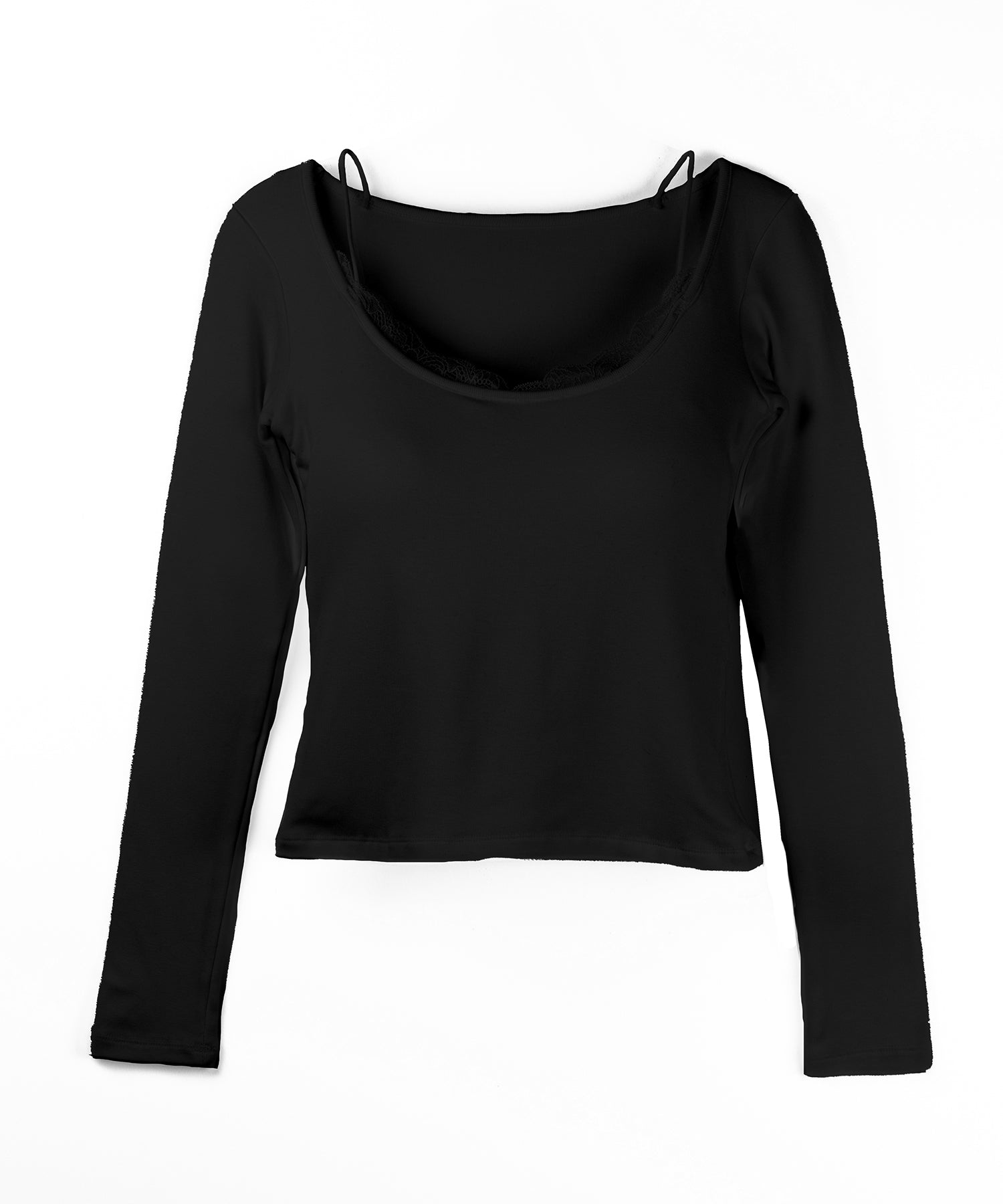 【 カップ付き 】裏起毛レースレイヤードぴちカットソートップス / urakimo square neck pichi cutsew tops