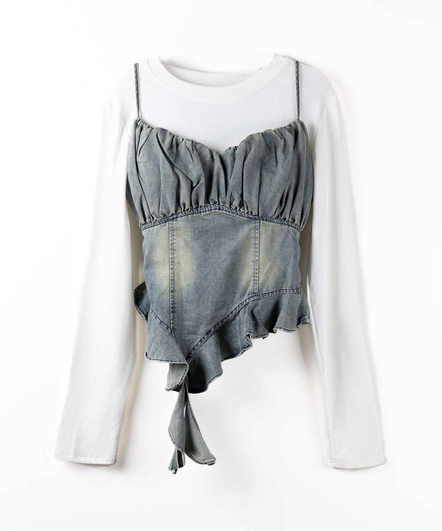 【 2点セット 】ヴィンテージデニムビスチェ & レイヤードTシャツセット / vintage denim bustier & layered T-shirts set