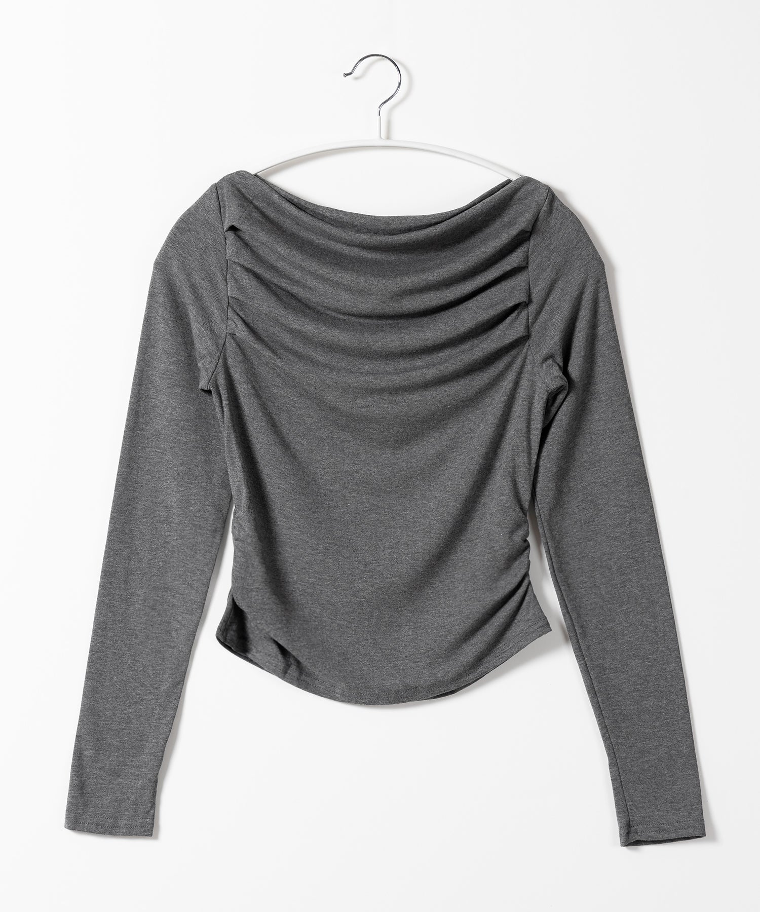 タックデザインドレープオフショルダートップス