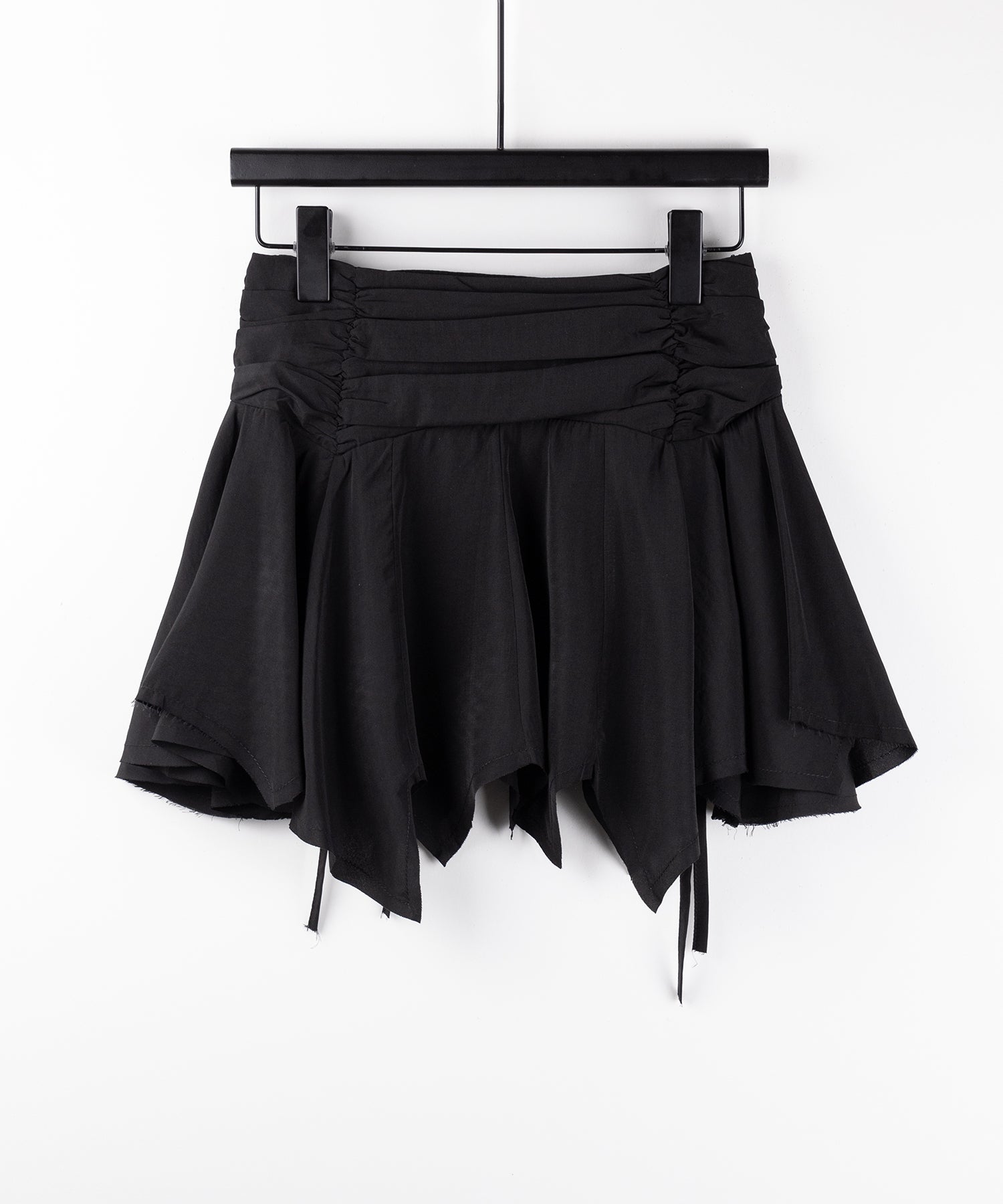 【 2color / 2size 】シャーリングダブルリボンアシンメトリーフリルミニスカート / shirrin double ribbon asymmetry frill mini skirt