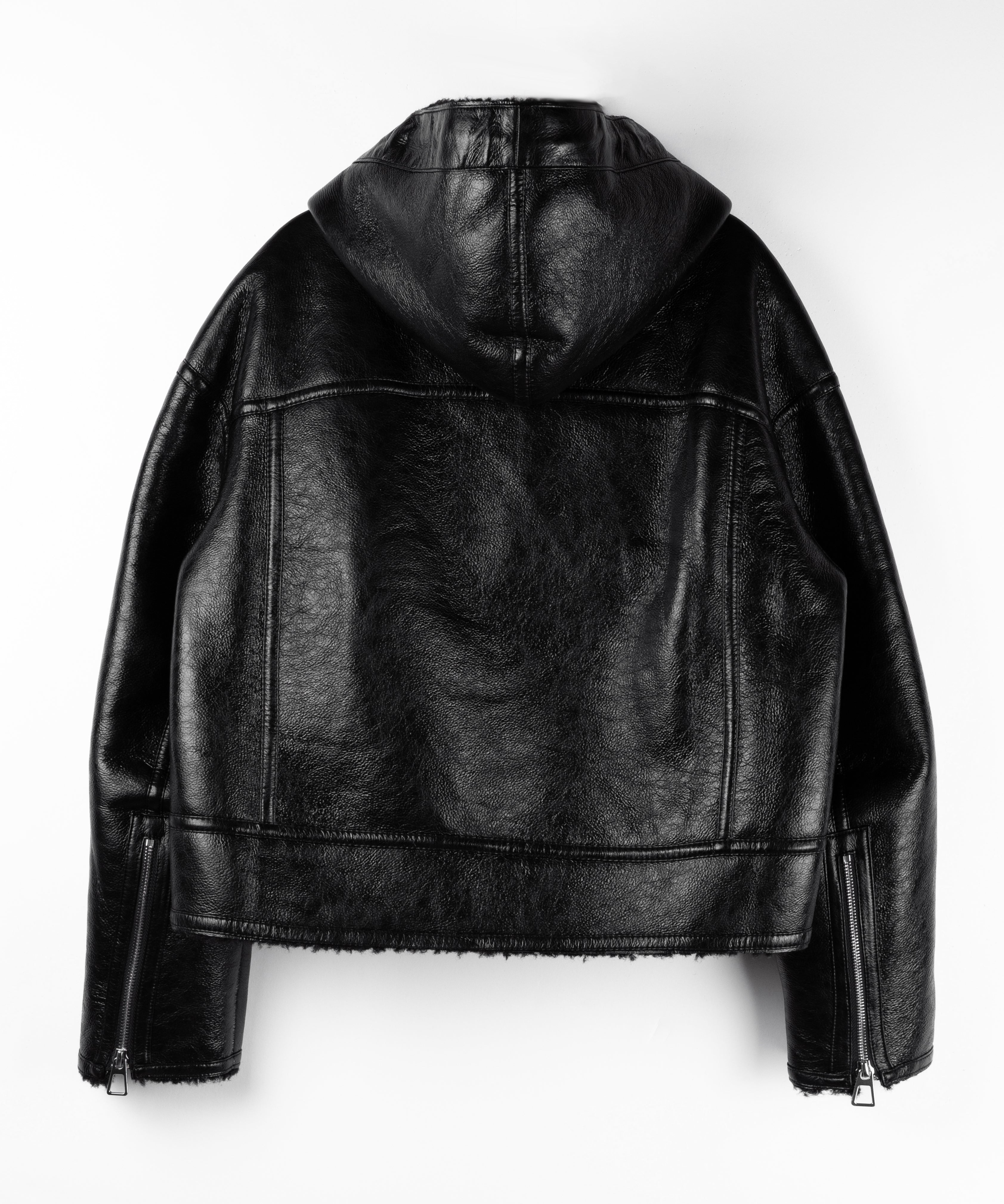 ヴィンテージレザーフーディボアムートンジャケット / vintage leather hoodie boa mouton jacket