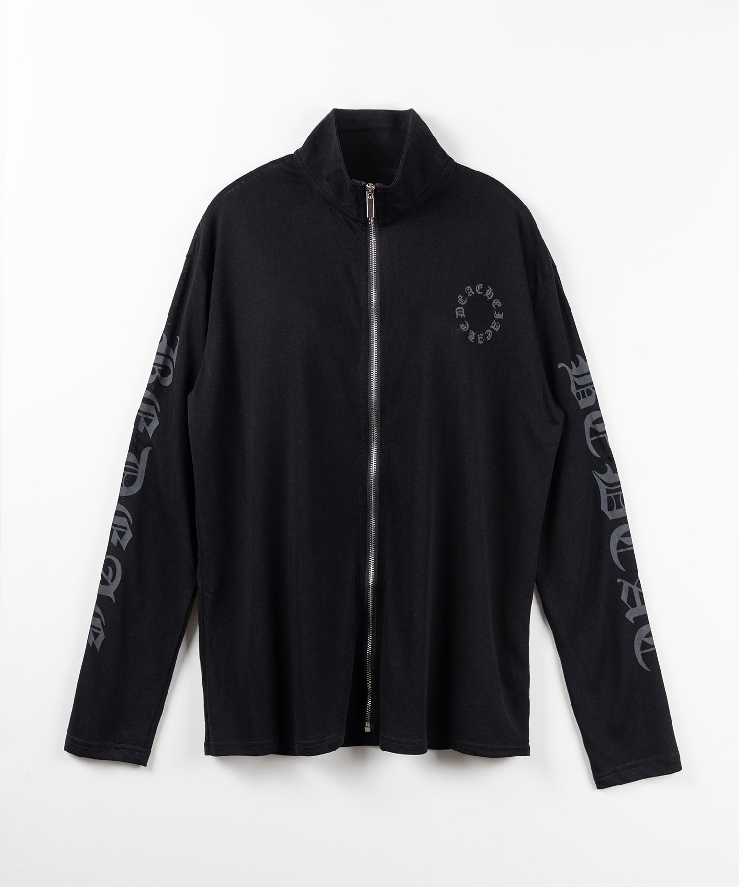 グランジロゴスタンドジップアップオーバーシアートップス / grunge logo stand zipup over sheer tops