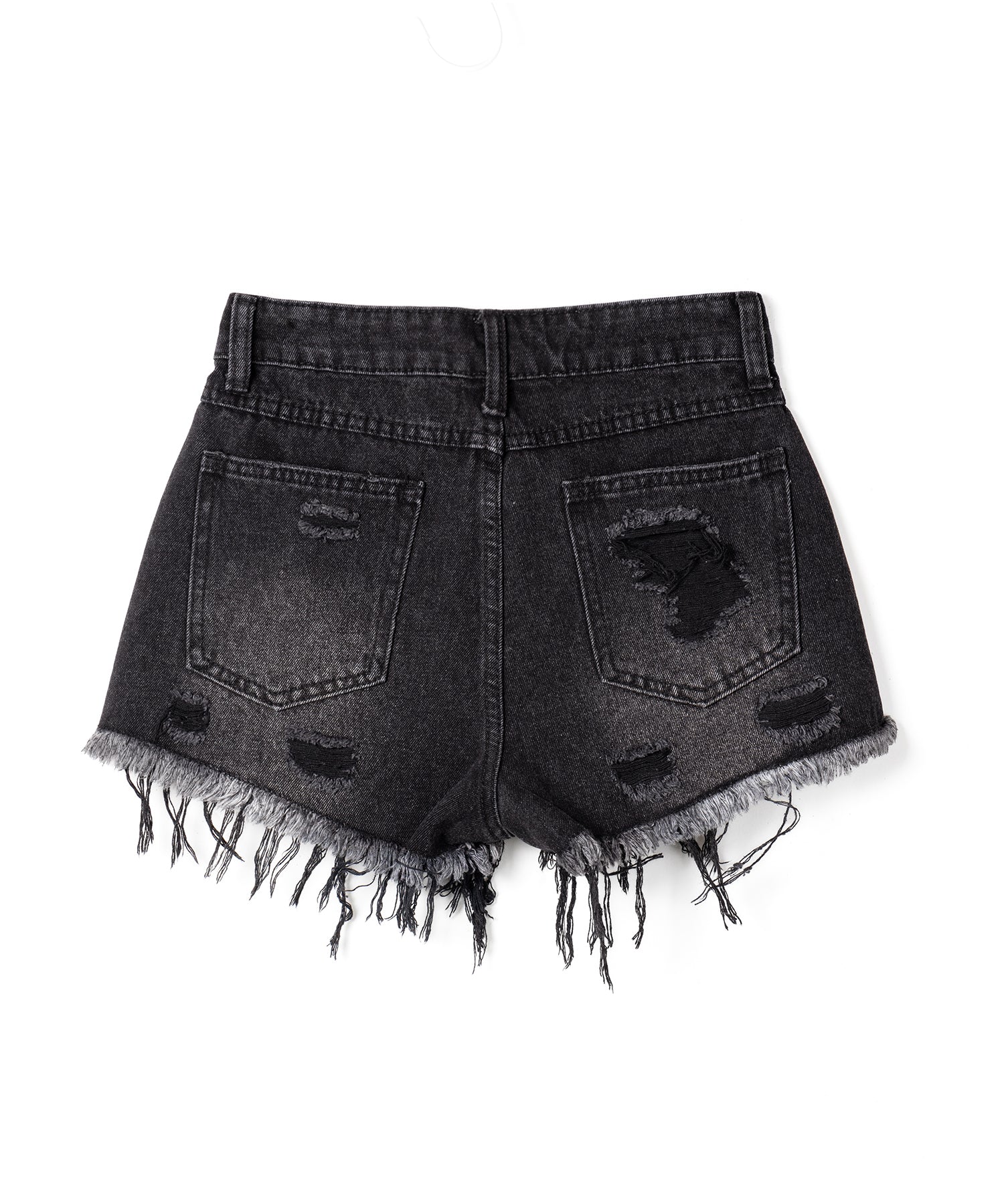 クラッシュダメージダブルフリンジデニムショートパンツ/crash damage double fringe denim short pants