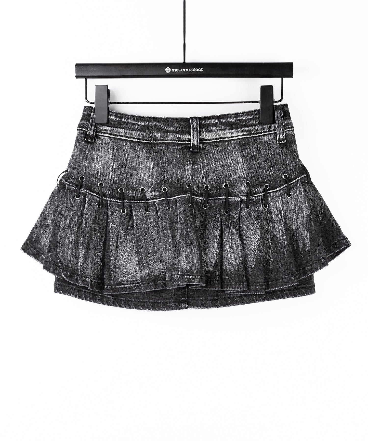 【 インパン裏地付 】ベルテッドマイクロプリーツデニムミニスカパン / belted micro pleats denim skirt pants