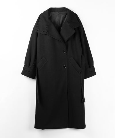 【 ウエストマークベルトSET 】2WAY スタンドカラーレディメルトントレンチロングコート / 2WAY stand collar lady melton trench long coat