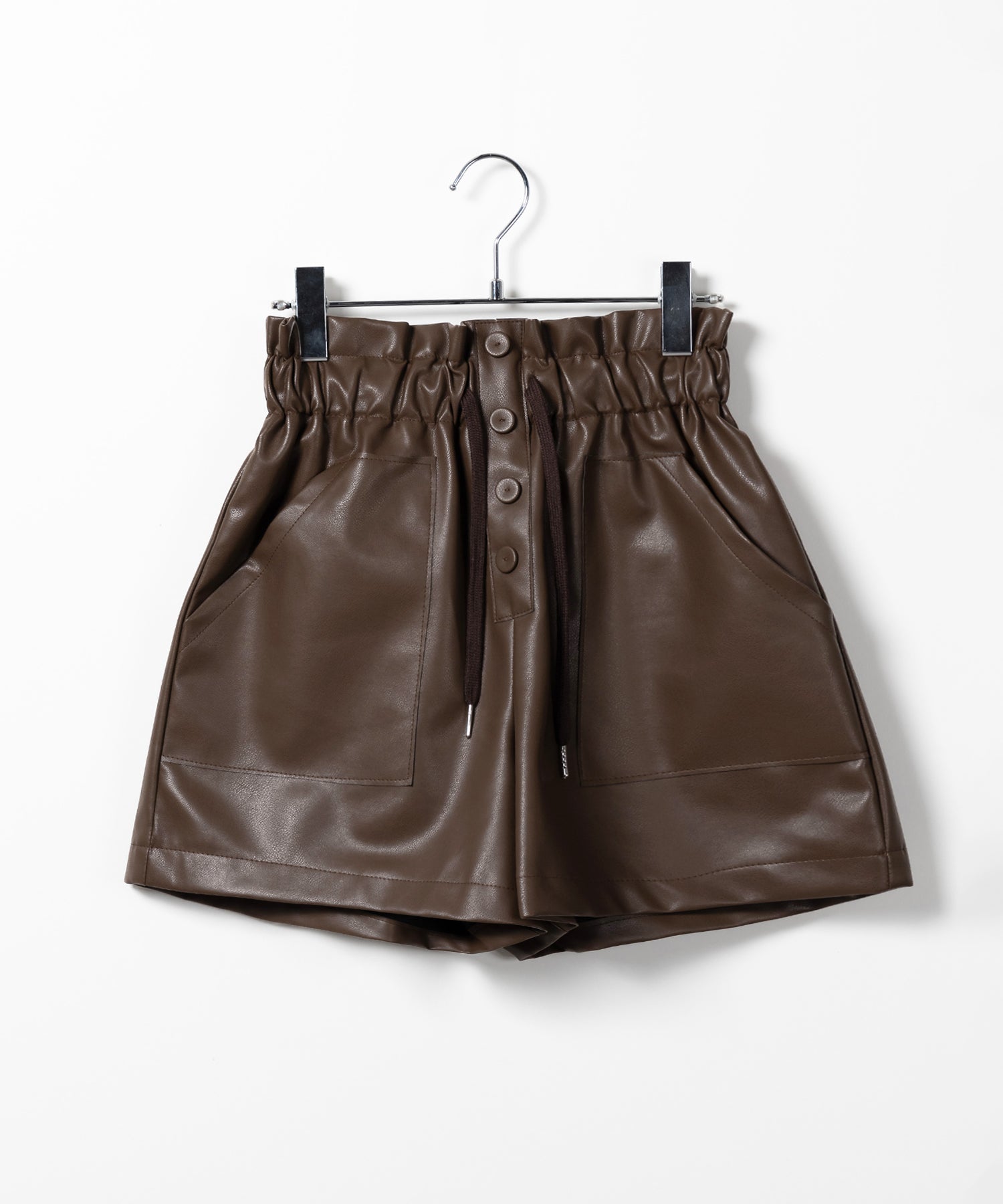 【 4COLOR 】ハイウエストシャーリングレザーショートパンツ