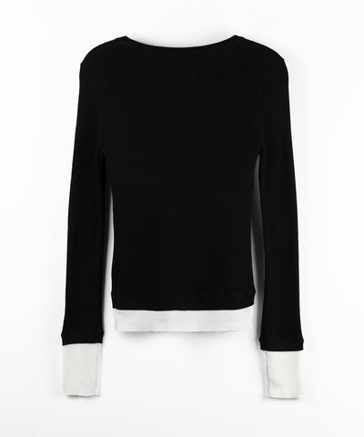 フェイクレイヤードスリムリブニットトップス / Fake layered slim rib knit tops