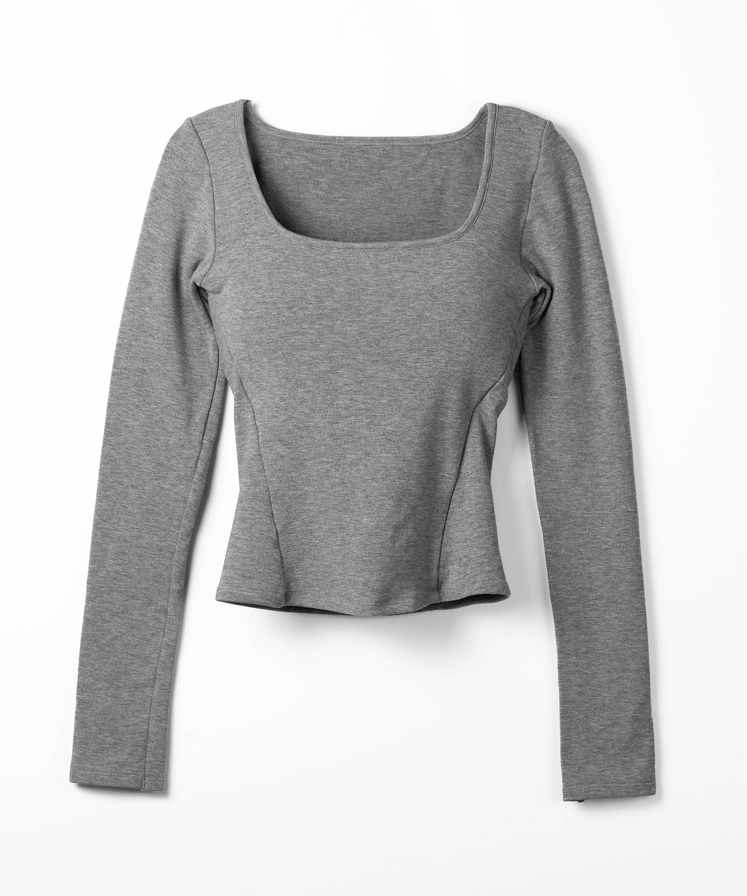 【 裏起毛 / カップ付き 】スクエアネックスリムカットソートップス