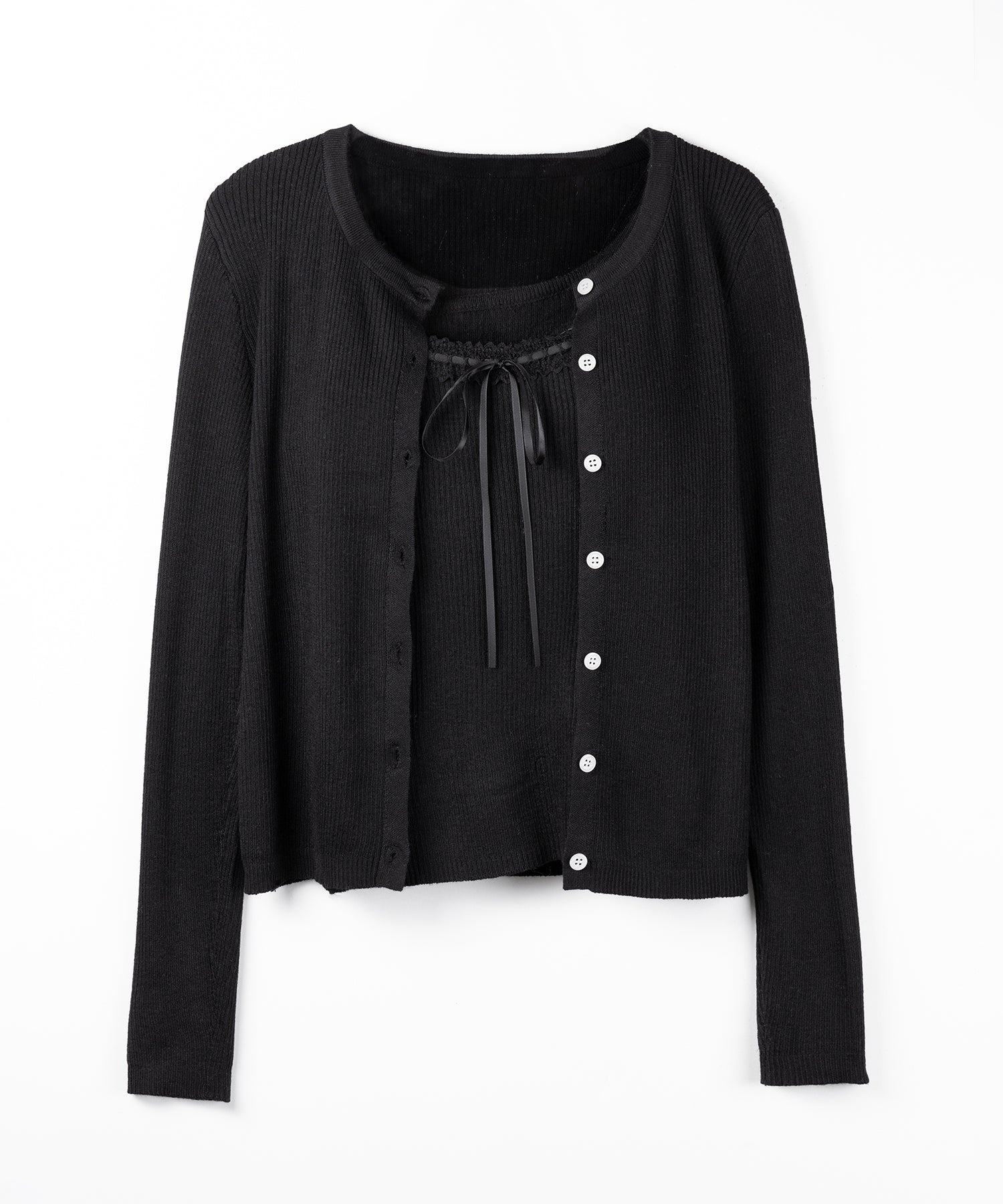 【 2点セット 】リボンリブニットキャミソール + カーディガンセット / ribbon rib knit camisole + cardigan set