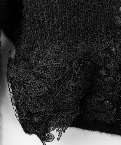 レースドッキングモヘアライクニットカーディガン / Lace docking mohair-like knit cardigan