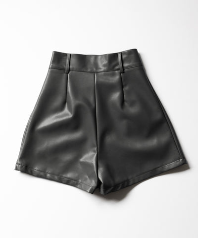 【 3color / 5size 】太ベルトハイウエストタックレザーショートパンツ