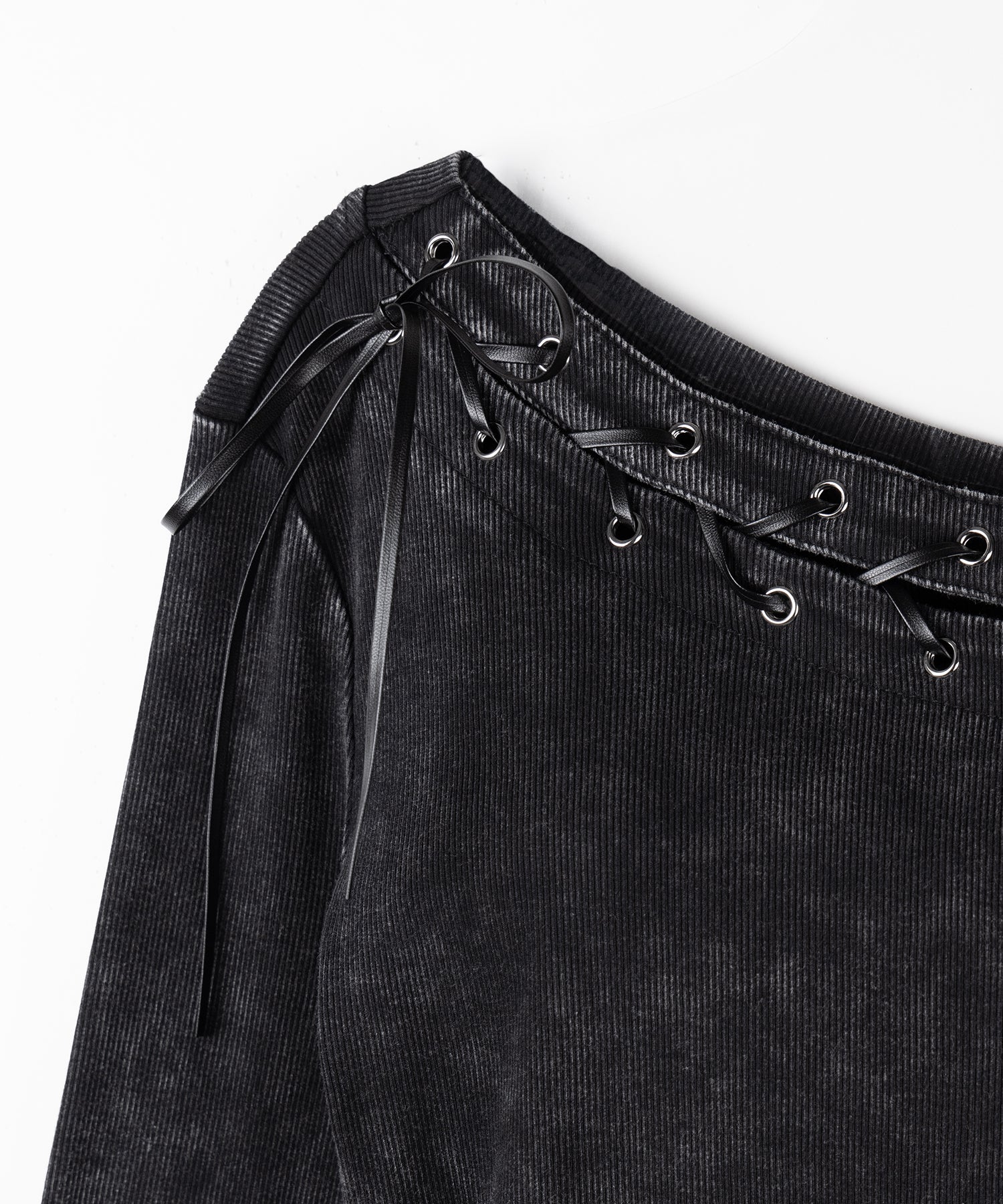 ヴィンテージカットアウトレースアップワンショルリブトップス / vintage cutout laceup one shoulder lib tops