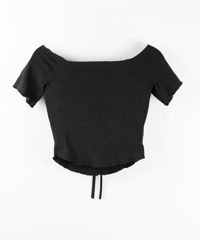 シャーリングリボンオフショルメローTシャツ / shirring ribbon off-shoulder mellow T-shirt