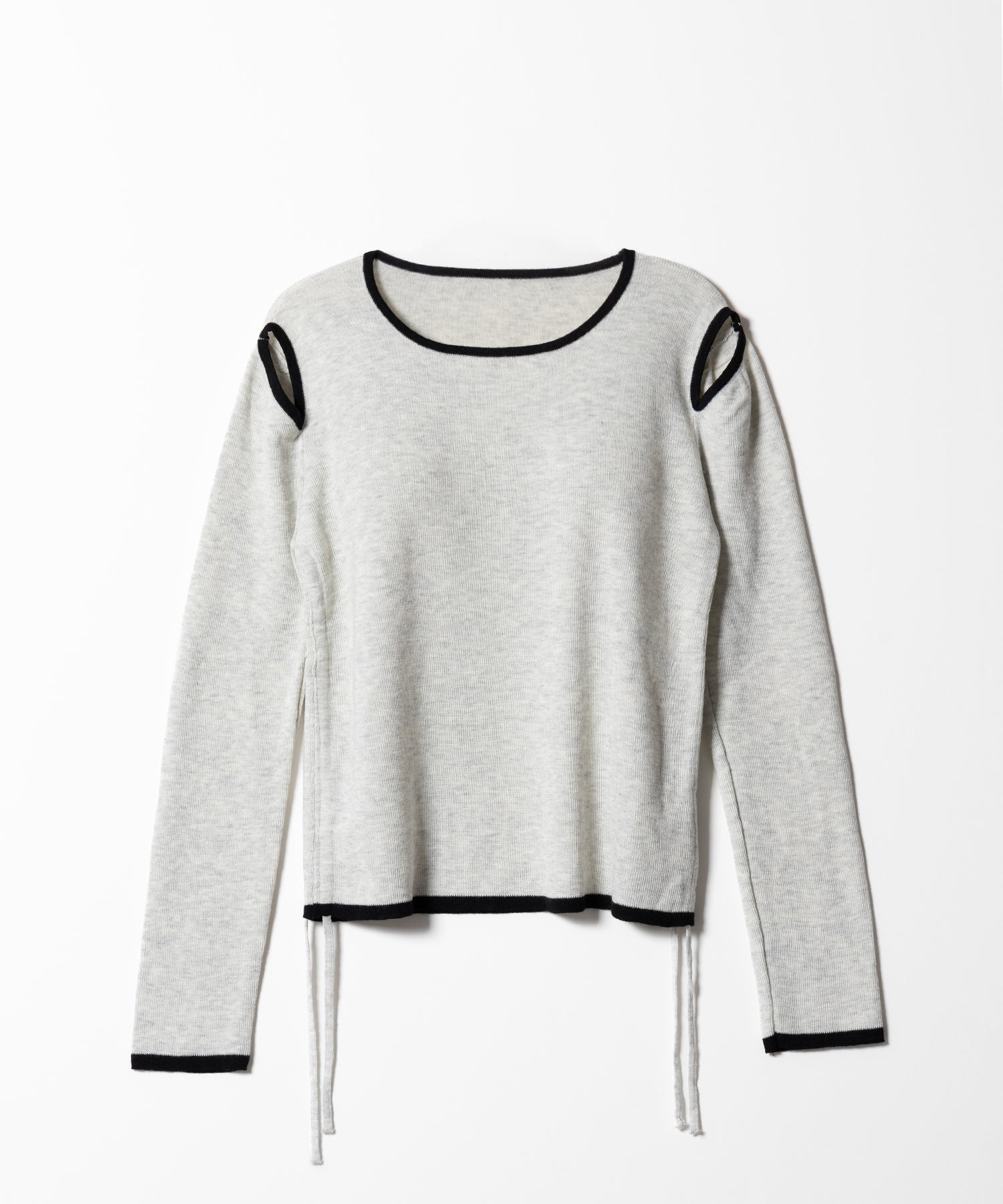 【 4color 】パイピングカットアウトサイドリボンニットトップス