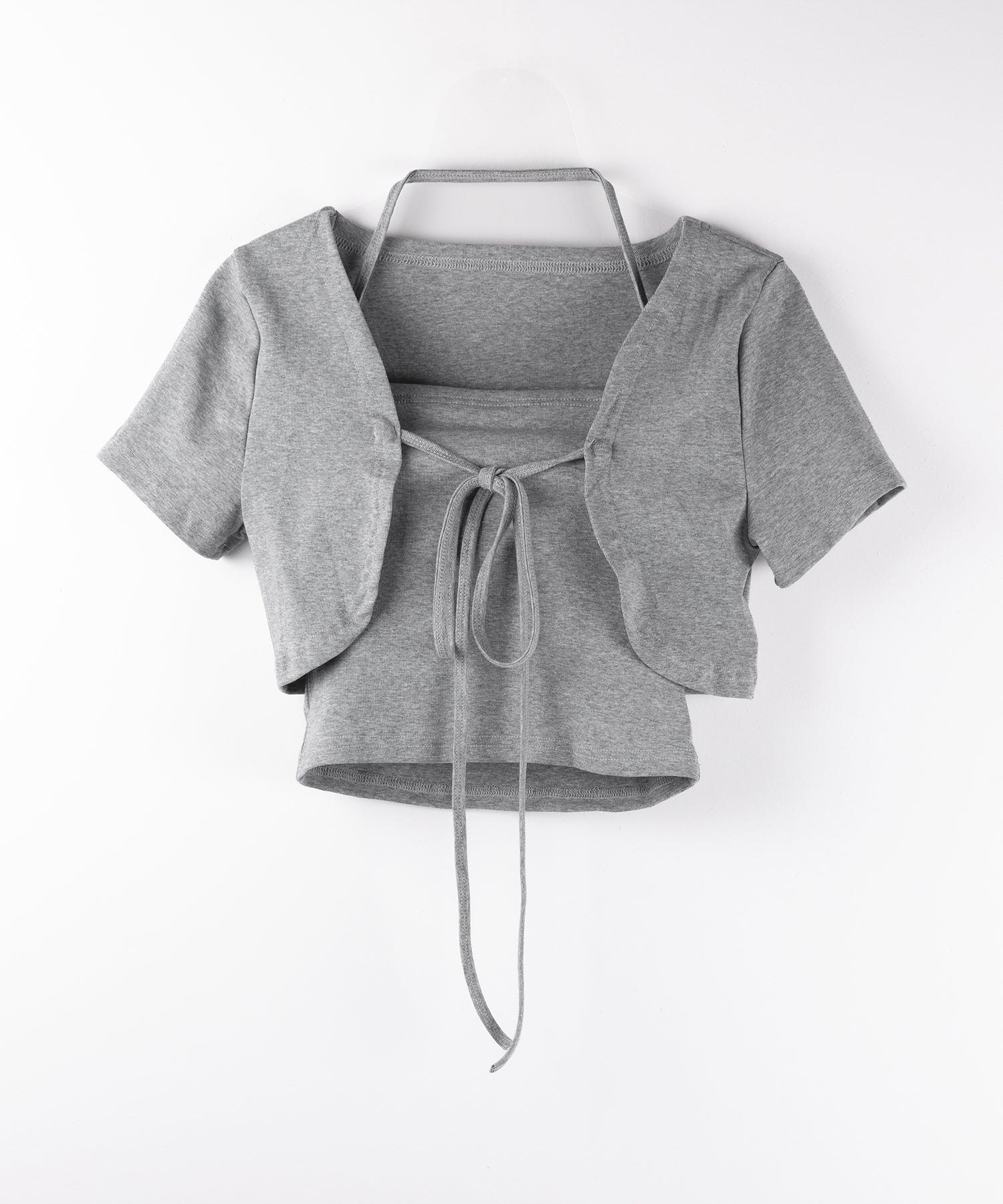 【 2点セット 】フロントリボンショートカーディガン+ ホルターキャミソール SET / front ribbon short cardigan + halter camisole SET