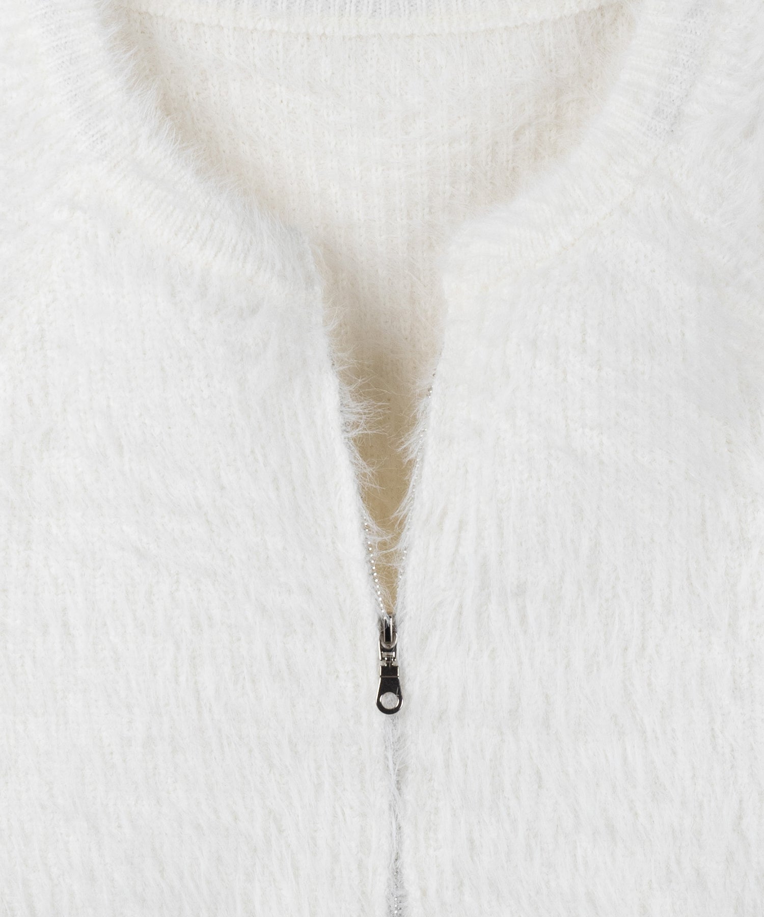 フロントジップショートシャギーニットカーディガン / front zip short shaggy knit cardigan