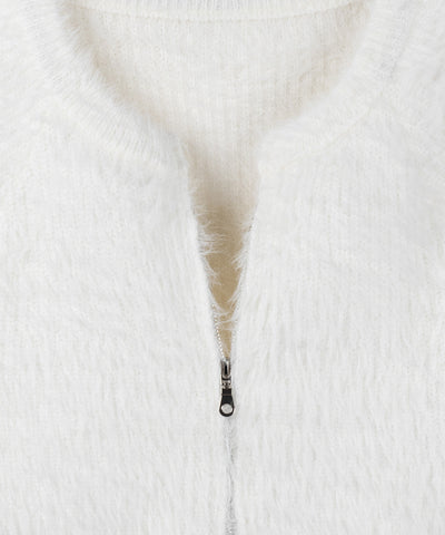 フロントジップショートシャギーニットカーディガン / front zip short shaggy knit cardigan