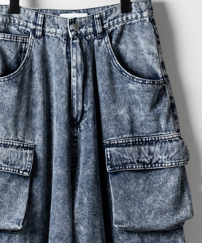 【 デニムセットアップ着用可能 】ヴィンテージケミカルブリーチヘビーワイドカーゴデニム / vintage chemical bleach heavy wide cargo denim