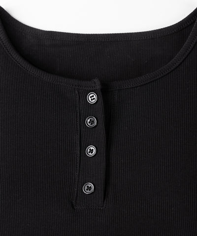 ヘンリーネック半袖ショートリブTシャツ /henley neck short sleeve short lib T-shirt