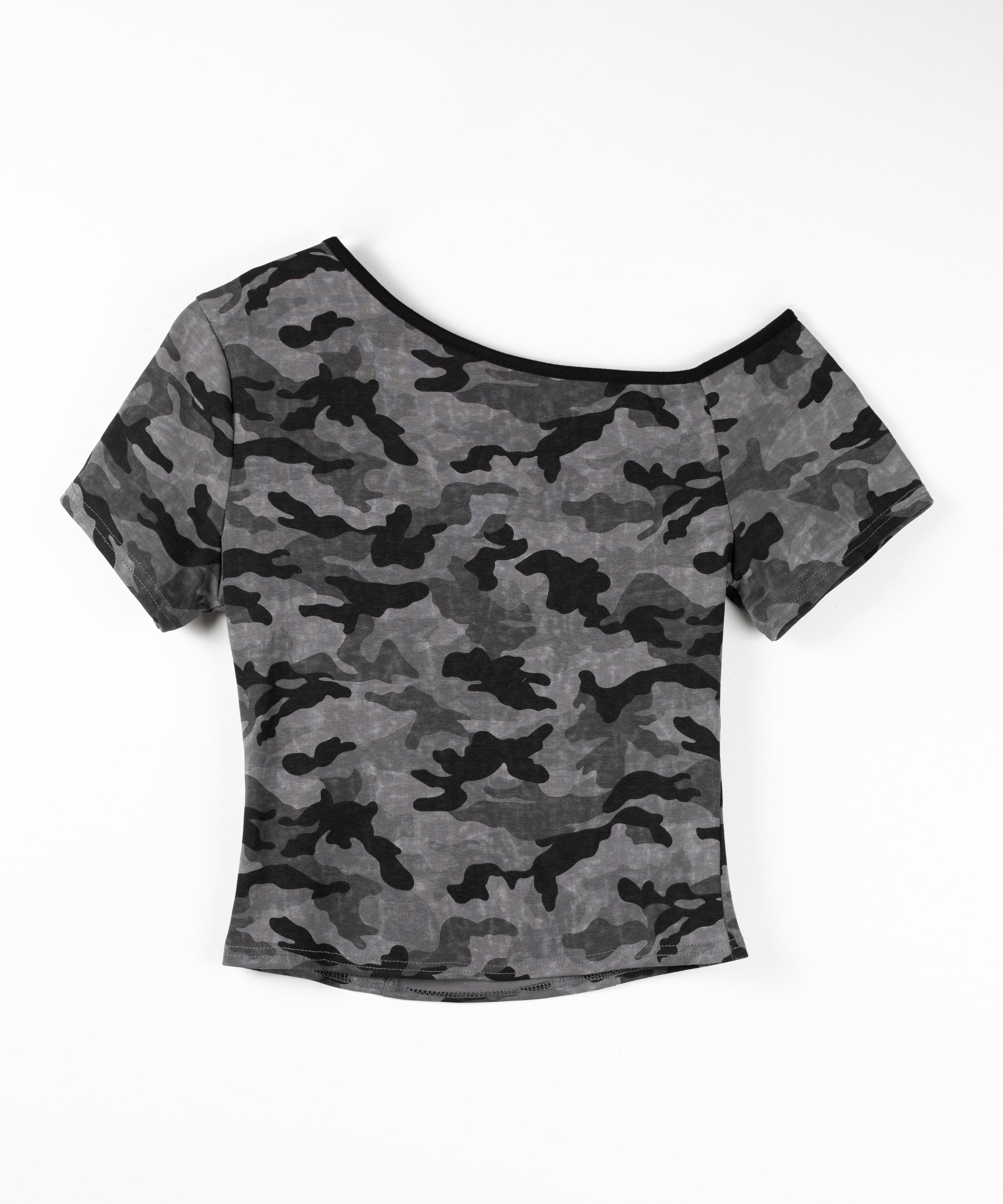 ヴィンテージカモフラカットアウトレースアップワンショルTシャツ / Vintage camouflage cutout laceup one shoulder T-shirt