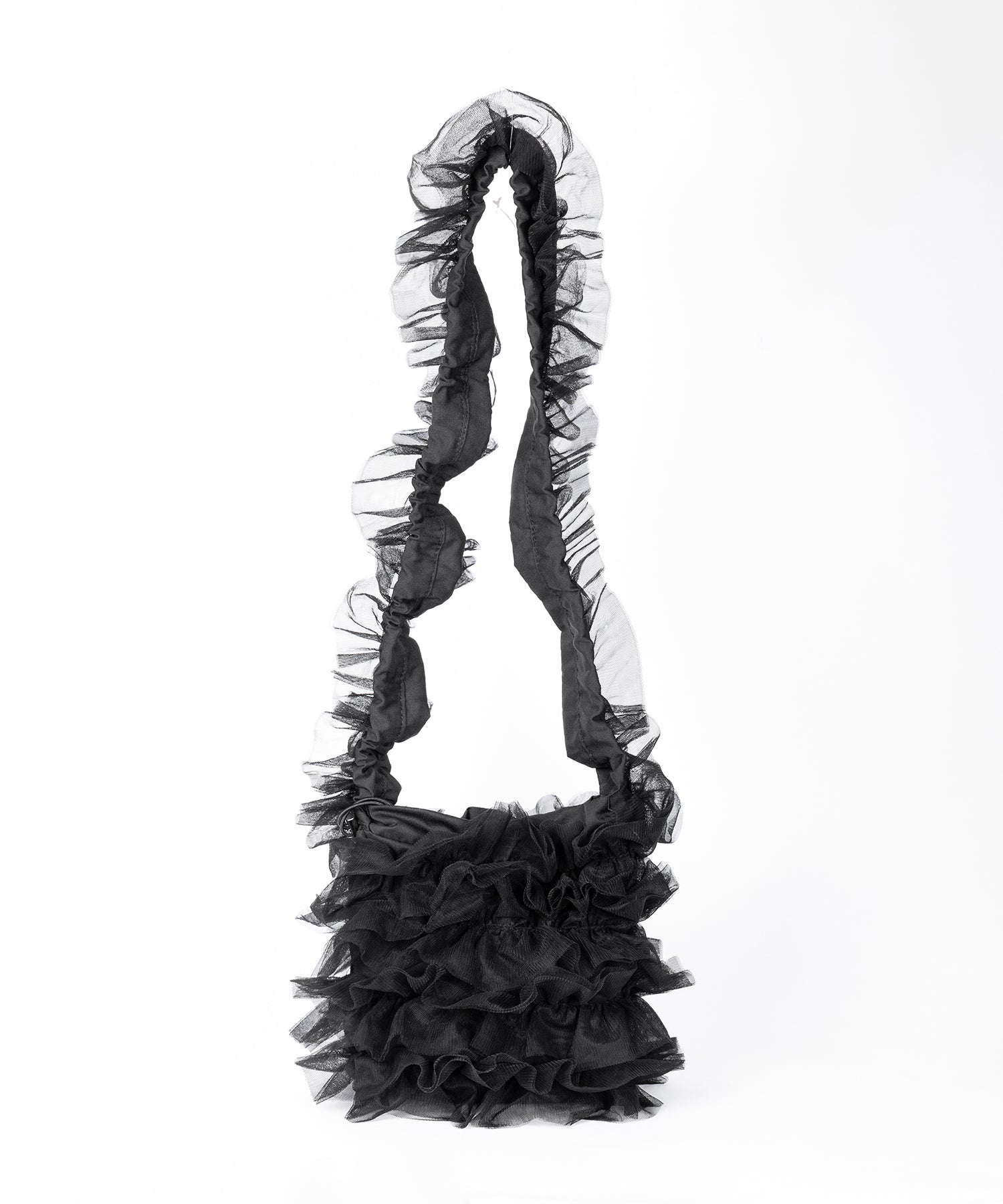 チュールフリル巾着ミニショルダーバッグ/ tulle frill drawstring mini shoulder bag