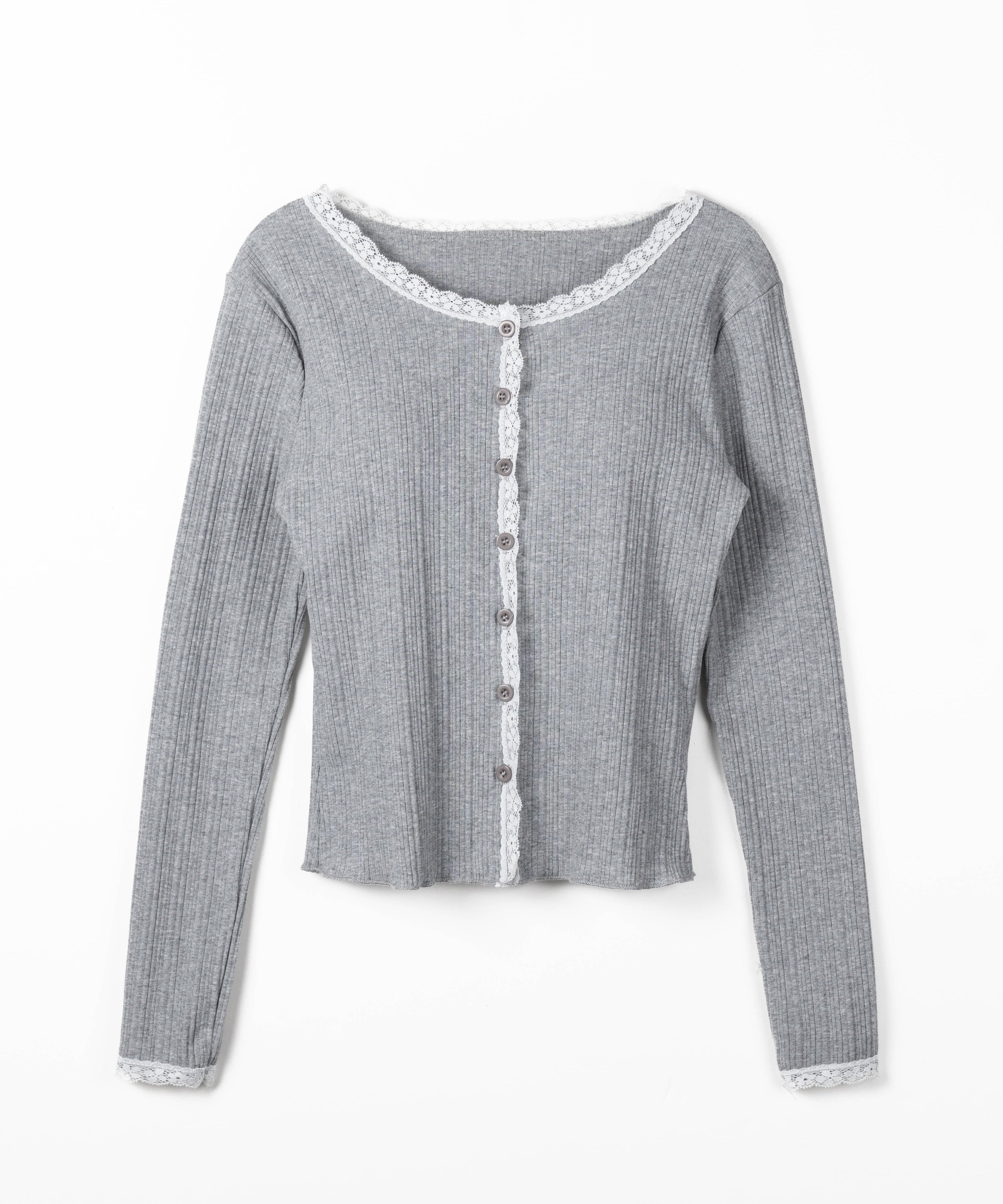 【 2点セット 】フロントリボンレース切替リブキャミソール + カーディガンセット /front ribbon lace lib camisole + cardigan SET