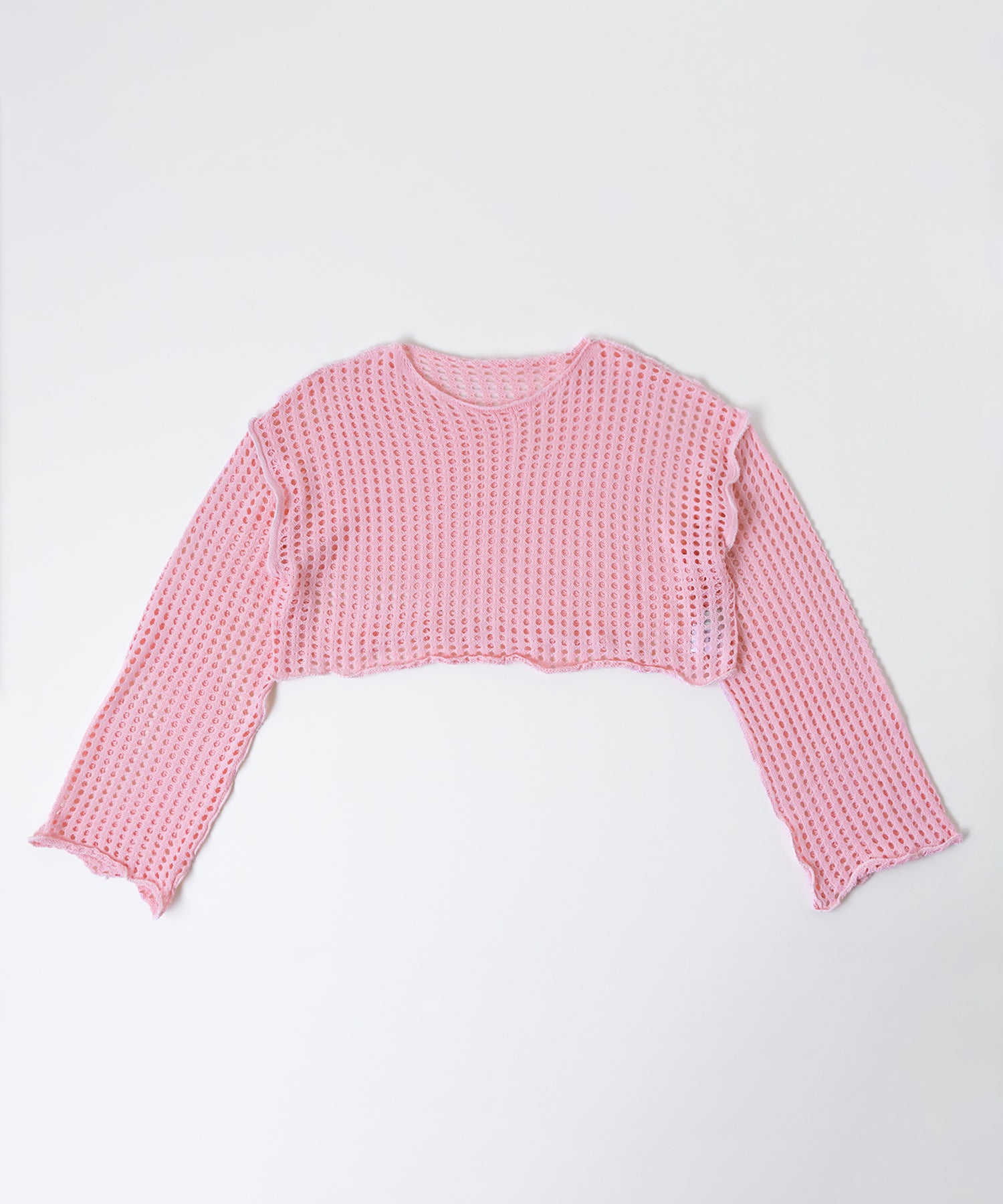 【 6color 】ワイドスリーブステッチクロシェショートニット